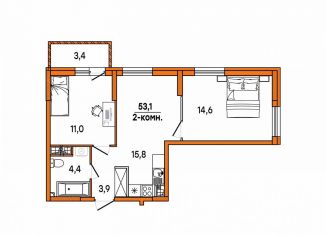 Продаю 2-ком. квартиру, 50.7 м2, Ульяновск, улица Варейкиса, 48, ЖК Заря