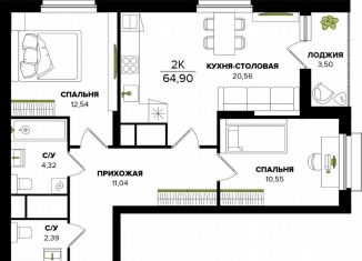 Продается двухкомнатная квартира, 64.9 м2, Тула, Центральный территориальный округ