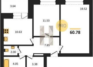 Двухкомнатная квартира на продажу, 58.8 м2, Воронеж, улица Курчатова, 26Б