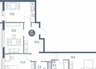 3-комнатная квартира на продажу, 74 м2, Котельники, микрорайон Новые Котельники, 11
