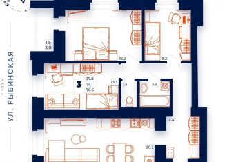Продается 3-ком. квартира, 76.6 м2, Череповец, улица Монтклер, 3Б