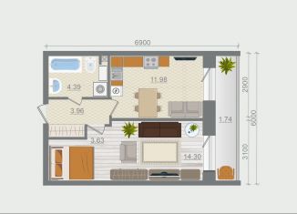 Продаю 1-ком. квартиру, 40 м2, деревня Разбегаево