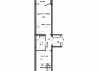 Однокомнатная квартира на продажу, 46.7 м2, Барнаул