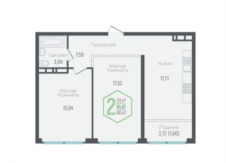 Продаю двухкомнатную квартиру, 64.6 м2, Краснодар, микрорайон Черемушки, Обрывная улица, 132/1