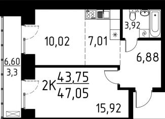 Продается двухкомнатная квартира, 47.1 м2, деревня Кисловка, улица Марины Цветаевой, 42