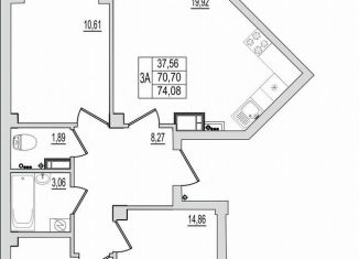 3-комнатная квартира на продажу, 74.2 м2, Псков, Линейная улица, 87, ЖК Смарт-квартал