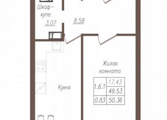 1-ком. квартира на продажу, 50.1 м2, Орёл, улица Генерала Родина, 66Ак1, микрорайон Весёлая Слобода