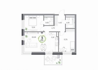 Продаю трехкомнатную квартиру, 70.4 м2, Красноярский край