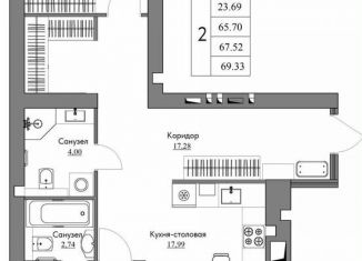 Продам двухкомнатную квартиру, 69.3 м2, Калуга