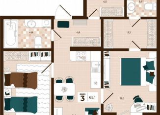 Продаю 3-комнатную квартиру, 65.1 м2, Тула