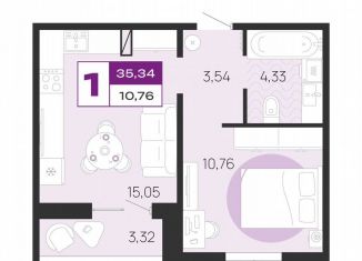 1-комнатная квартира на продажу, 35.3 м2, Брянск, квартал Медовый, поз8