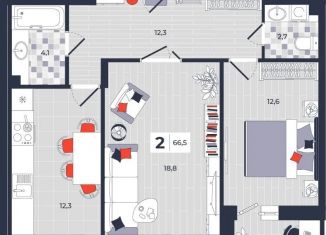 2-ком. квартира на продажу, 66.5 м2, Тула