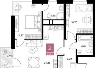 Продается 2-комнатная квартира, 63 м2, Рязань
