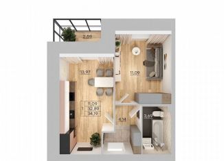 1-комнатная квартира на продажу, 34.3 м2, Ярославль