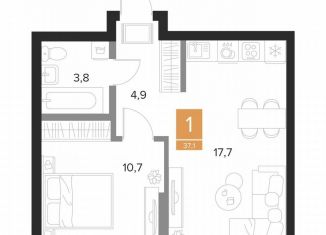 Продажа 1-ком. квартиры, 37.1 м2, Курск