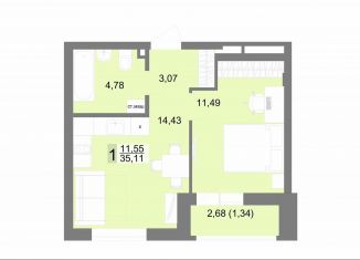 Продам 1-комнатную квартиру, 35.1 м2, Екатеринбург, ЖК На Тенистой, Тенистая улица, 8с4