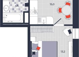 Продам 2-ком. квартиру, 43.3 м2, Тула
