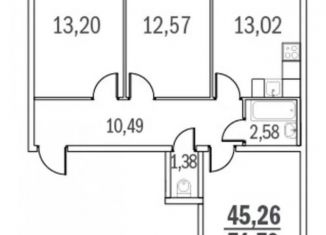 Продаю 3-комнатную квартиру, 71 м2, Санкт-Петербург, Парашютная улица, 38к2, ЖК Граффити