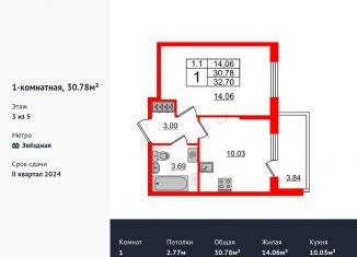 1-комнатная квартира на продажу, 30.8 м2, Санкт-Петербург, метро Звёздная