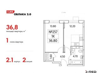 Квартира на продажу студия, 36.8 м2, Люберцы, Солнечная улица, 6, ЖК Облака 2.0