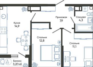 Продаю двухкомнатную квартиру, 52.6 м2, Краснодарский край