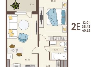 Продажа 1-комнатной квартиры, 40.6 м2, Липецк
