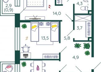 Продам двухкомнатную квартиру, 68.6 м2, Москва, 1-я очередь, к4, ЖК Шагал