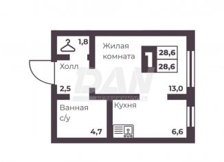 Продается 1-комнатная квартира, 28.6 м2, Челябинск, Тракторозаводский район