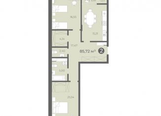 Продам двухкомнатную квартиру, 85.7 м2, Чебоксары
