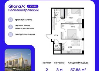 Продажа 2-комнатной квартиры, 57.9 м2, Санкт-Петербург, метро Новокрестовская