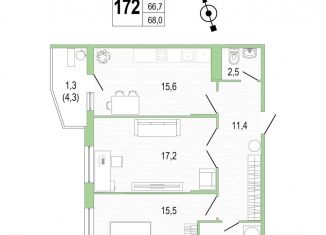 Продам двухкомнатную квартиру, 68.2 м2, Санкт-Петербург, проспект Патриотов, 35, Красносельский район