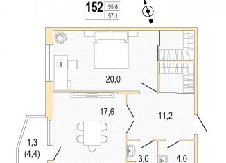 1-комнатная квартира на продажу, 57.3 м2, Санкт-Петербург, проспект Патриотов, 35, метро Проспект Ветеранов