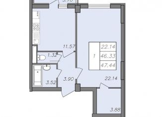 Продается однокомнатная квартира, 46 м2, Воронеж, Волгоградская улица, 45