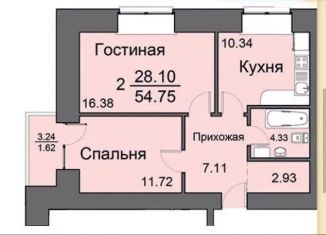 2-комнатная квартира на продажу, 55 м2, Красноярск, Линейная улица, 122, ЖК Покровка Лайф