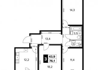 Продам трехкомнатную квартиру, 76.1 м2, поселок Битца, Южный бульвар, 8
