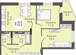 Продам трехкомнатную квартиру, 72.3 м2, Новосибирск, улица Петухова, 170, метро Площадь Маркса