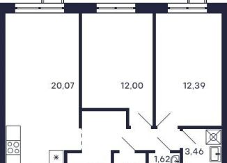 Продается двухкомнатная квартира, 59.4 м2, Московская область