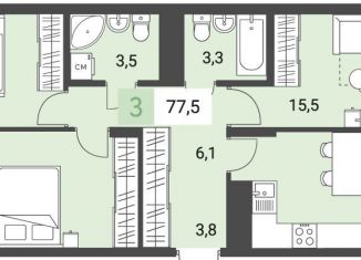 Продам 3-комнатную квартиру, 77.5 м2, Ижевск, улица имени В.С. Тарасова, 4, ЖК Новый Город