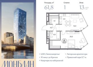 Продажа 1-комнатной квартиры, 61.8 м2, Москва, Шлюзовая набережная, 2/1с1, Шлюзовая набережная