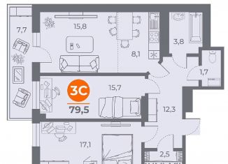 Продаю трехкомнатную квартиру, 80.1 м2, Ростов-на-Дону, улица Оганова, 20с2, ЖК Сокол на Оганова