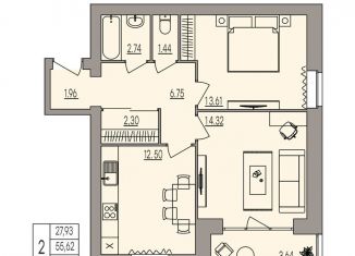 Продается 2-комнатная квартира, 57.4 м2, Волгоградская область, улица Землячки, 84/7