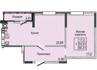 1-комнатная квартира на продажу, 54.9 м2, коттеджный поселок Донской, посёлок Койсуг, 3