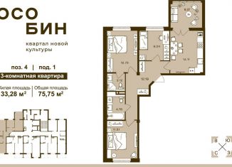 Продажа 3-ком. квартиры, 76.8 м2, Брянск