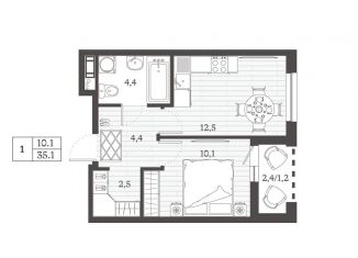 Продаю 1-ком. квартиру, 35.1 м2, Дагестан