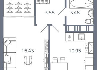 1-комнатная квартира на продажу, 34.4 м2, село Николаевка