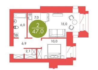 Продается двухкомнатная квартира, 47 м2, Красноярск, Центральный район