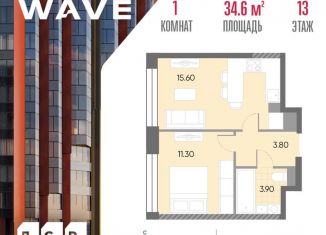 Продажа однокомнатной квартиры, 34.6 м2, Москва, станция Москворечье