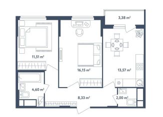 Продам двухкомнатную квартиру, 57.9 м2, поселок Мещерино