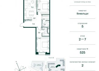 Продается 2-ком. квартира, 78.4 м2, Москва, метро Тушинская