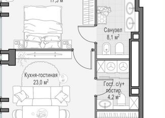 Продается 1-комнатная квартира, 57.4 м2, Москва